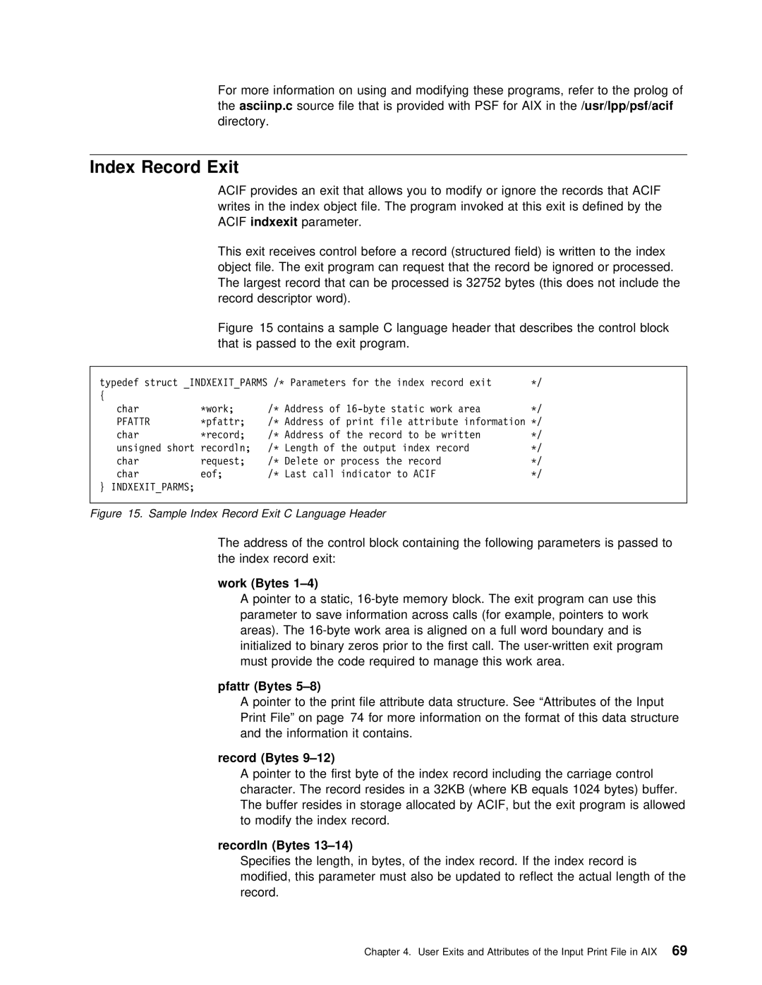 IBM S544-5285-01 manual Sample Index Record Exit C Language Header 