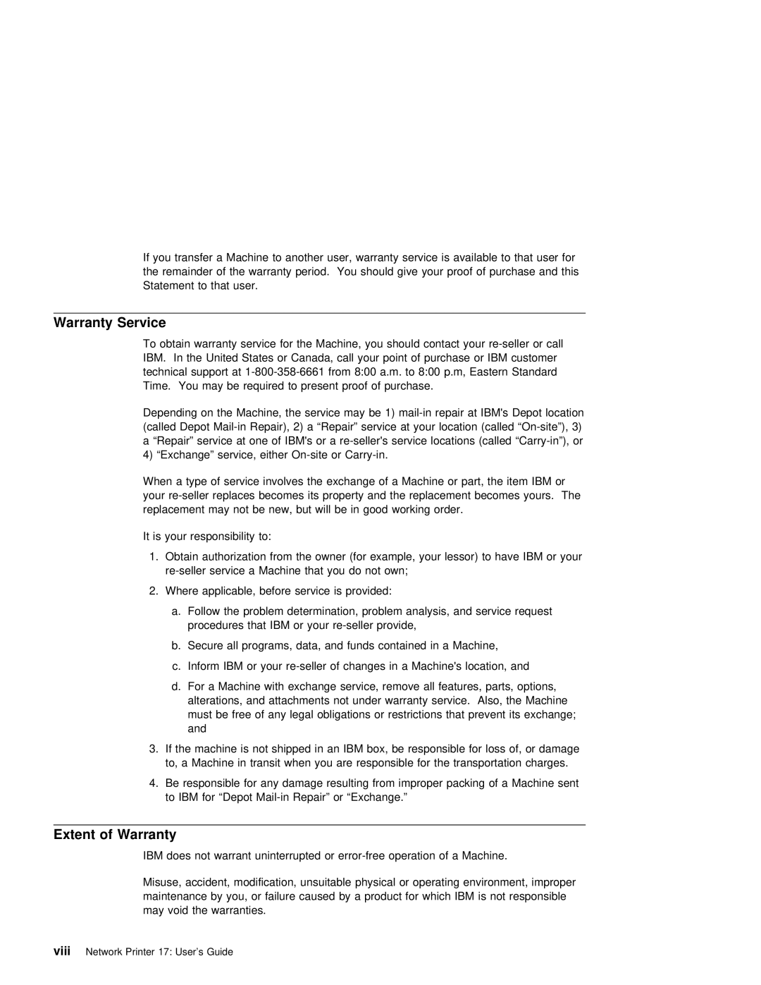 IBM S544-5343-03 manual Warranty Service, Extent of Warranty 