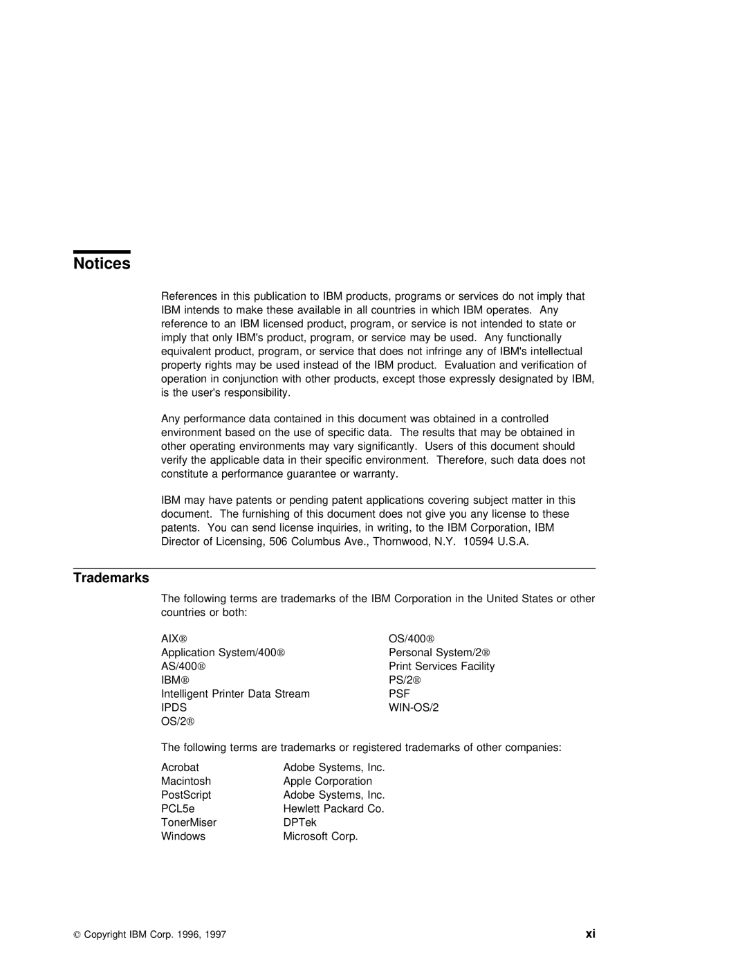 IBM S544-5343-03 manual Trademarks, Aix, Ibm, PSF Ipds WIN-OS/2 