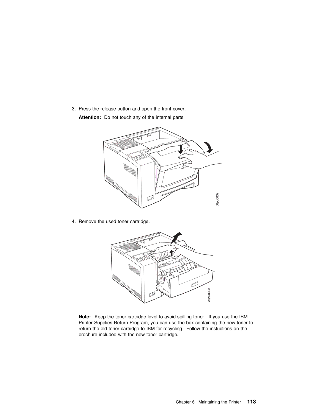 IBM S544-5343-03 manual Maintaining the Printer113 