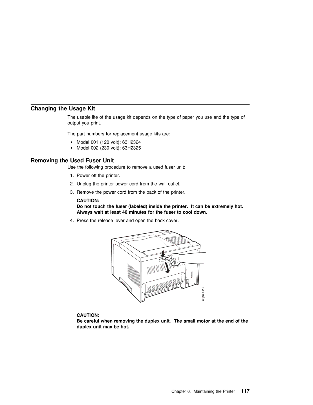 IBM S544-5343-03 manual Removing the Used Fuser Unit 