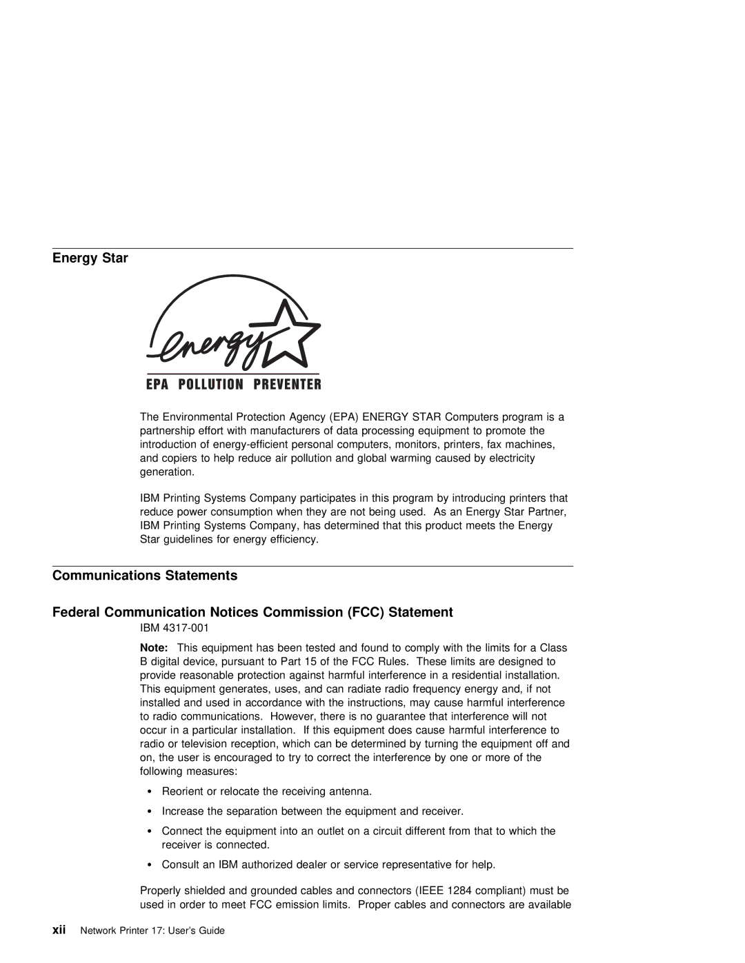 IBM S544-5343-03 manual Energy Star, Fcc 