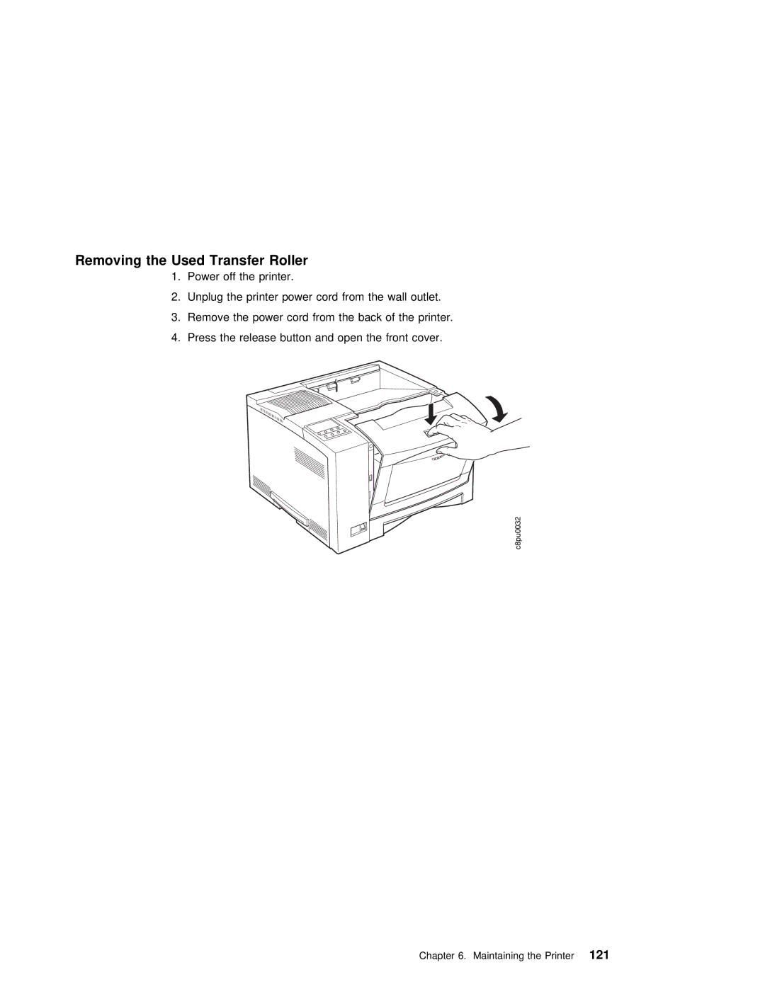 IBM S544-5343-03 manual Removing the Used Transfer Roller 