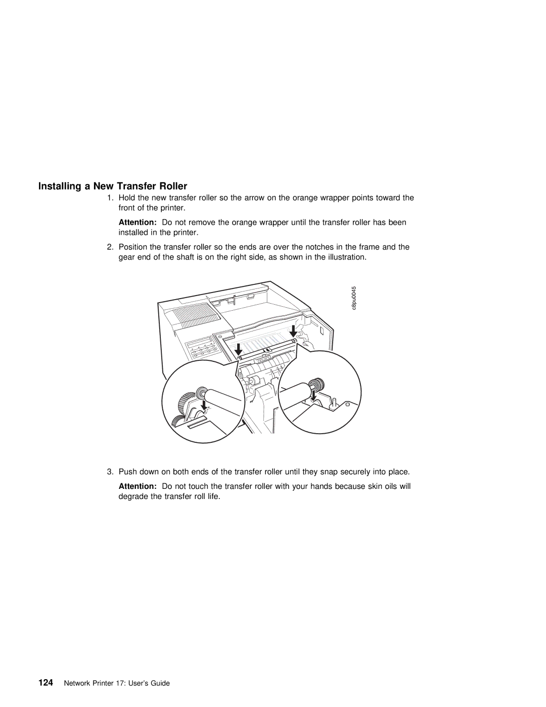 IBM S544-5343-03 manual Installing a New Transfer Roller 