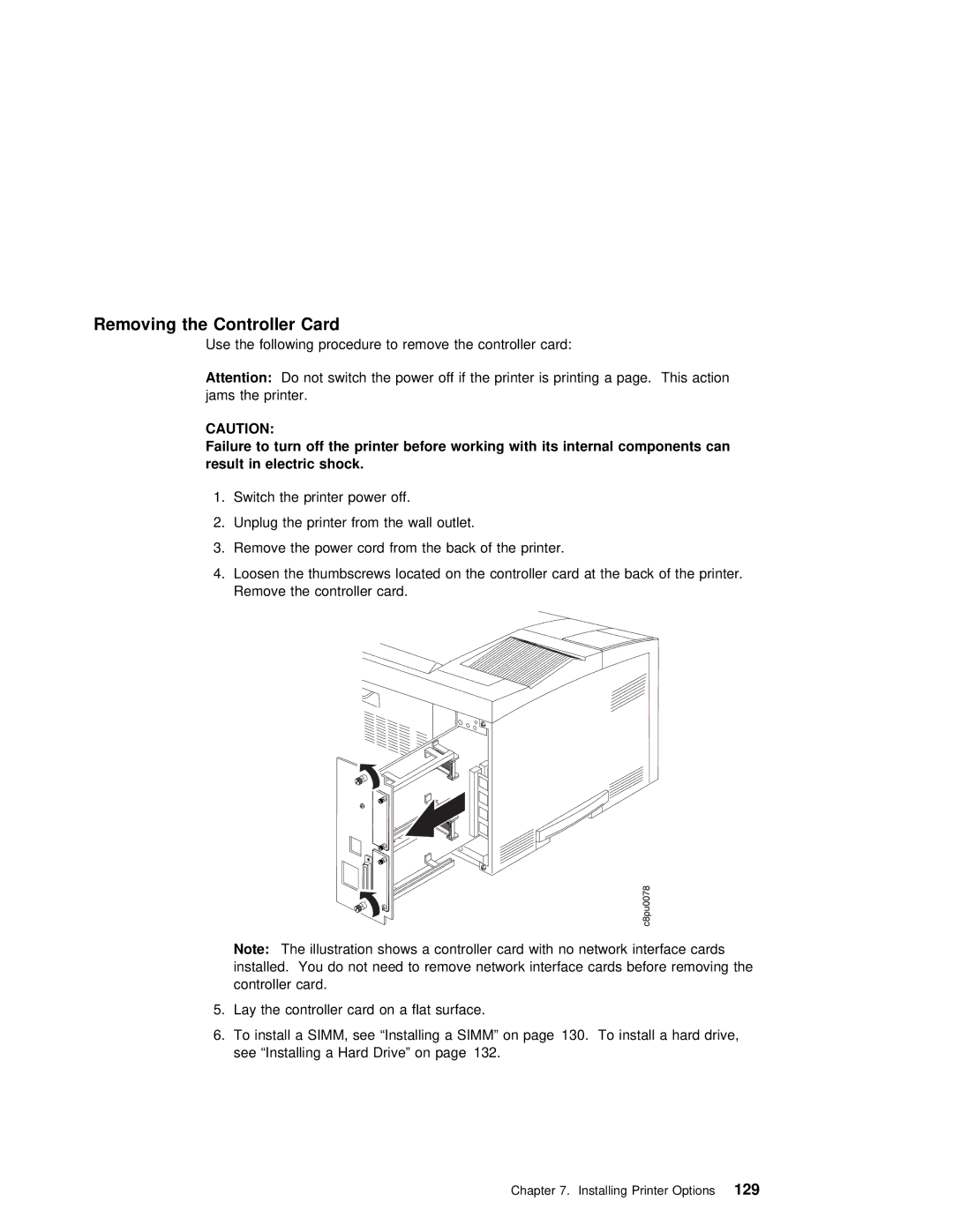 IBM S544-5343-03 manual Removing the Controller Card, Simm 