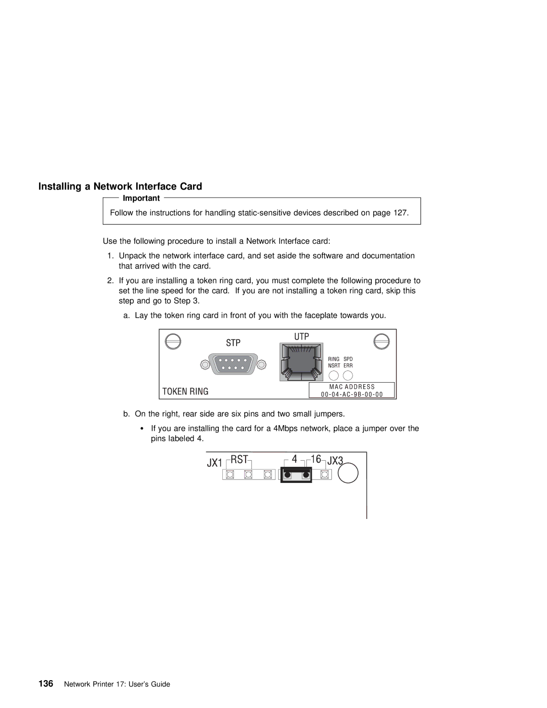 IBM S544-5343-03 manual Installing a Network Interface Card 