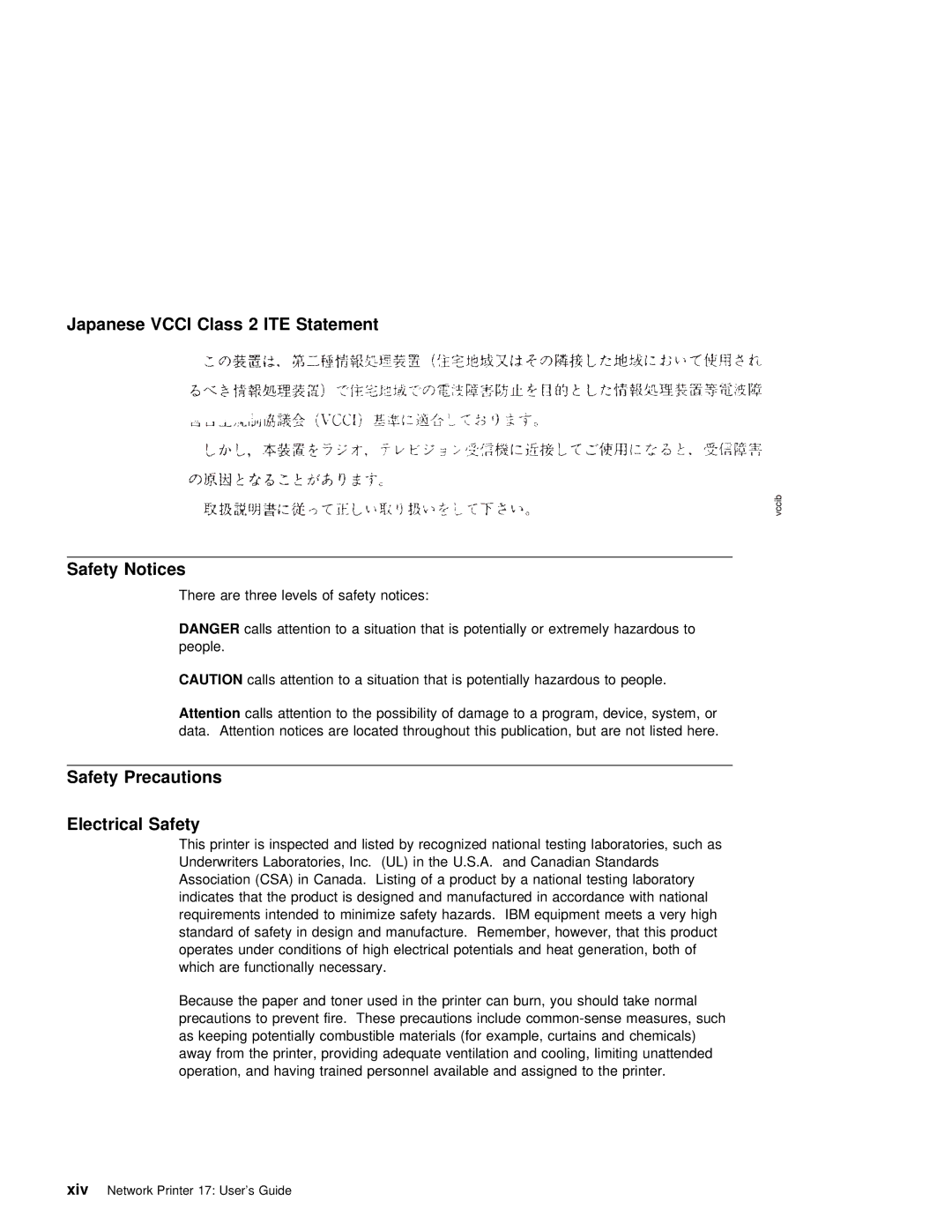 IBM S544-5343-03 manual Japanese Vcci Class 2 ITE Statement Safety Notices, Safety Precautions Electrical Safety 