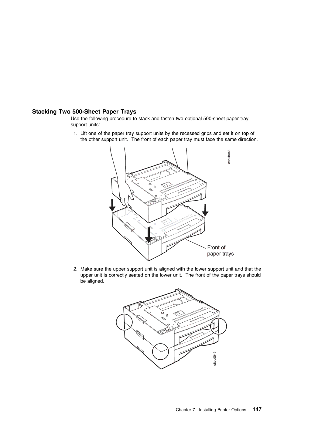 IBM S544-5343-03 manual Stacking Two 500-Sheet Paper Trays 