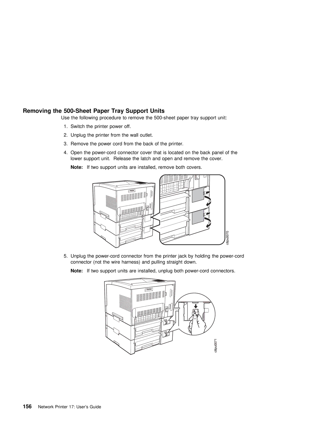 IBM S544-5343-03 manual Removing the 500-Sheet Paper Tray Support Units 