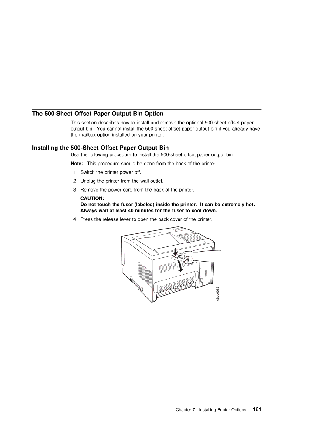 IBM S544-5343-03 manual Sheet Offset Paper Output Bin Option, Installing the 500-Sheet Offset Paper Output Bin 