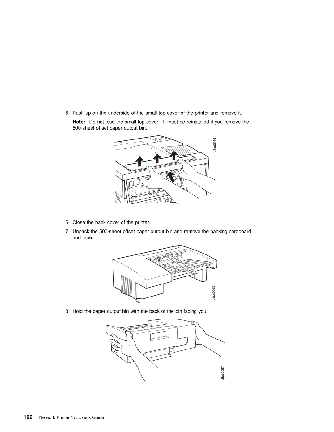 IBM S544-5343-03 manual Offset paper output bin and remove the packing cardboard 