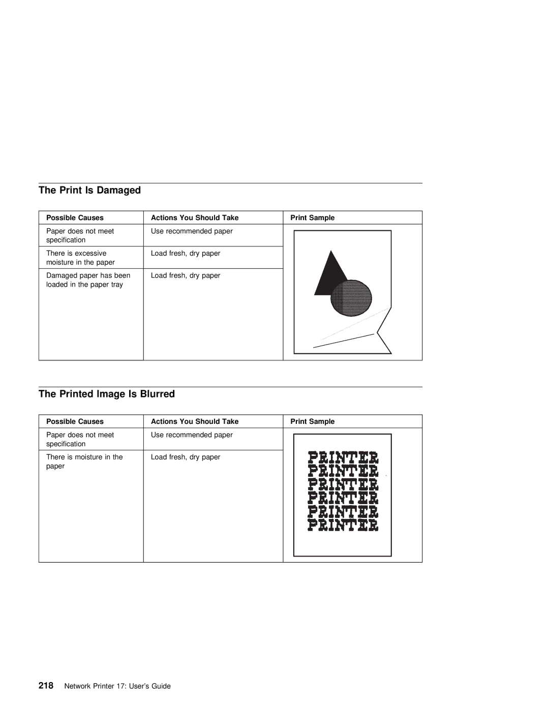 IBM S544-5343-03 manual Damaged, Printed Image Is Blurred, Causes 