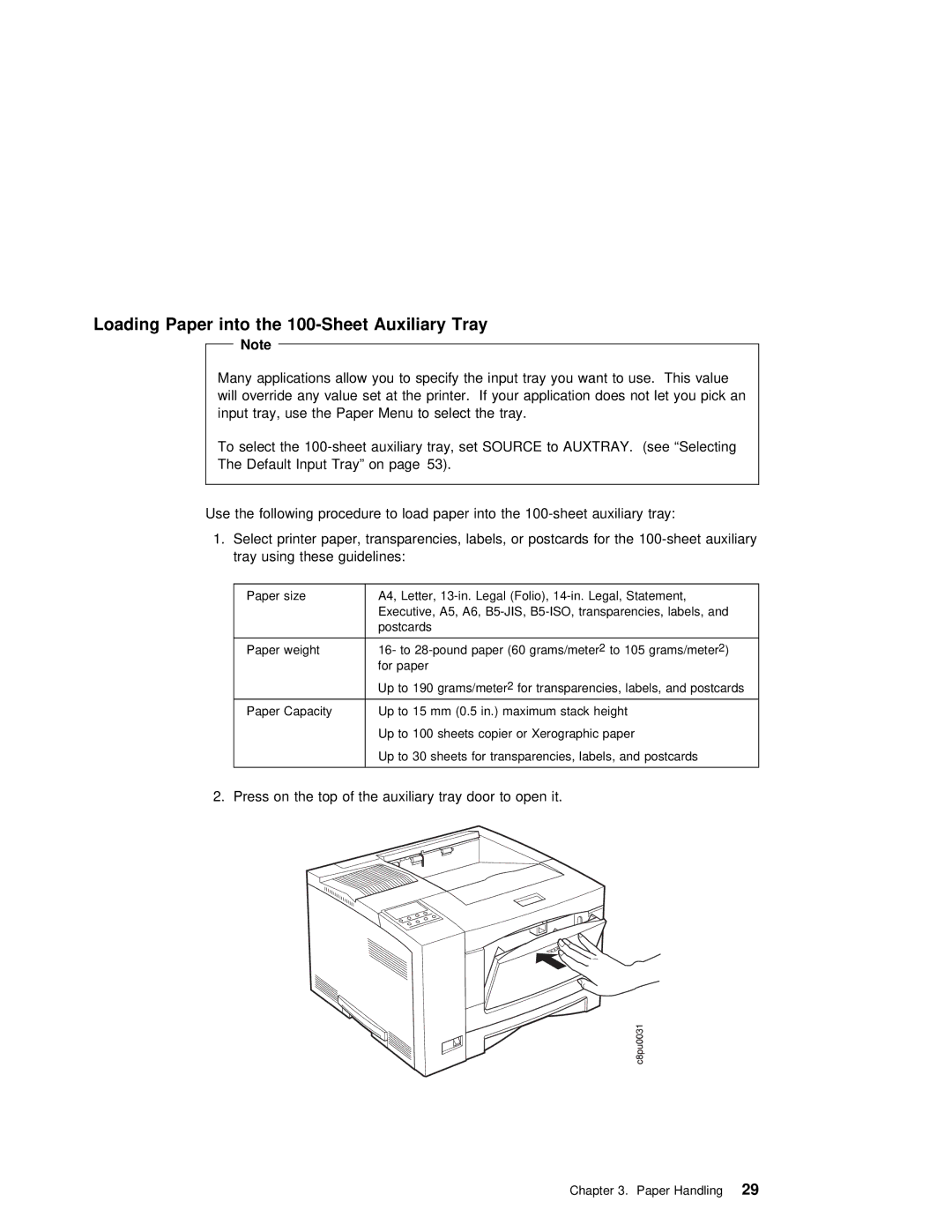 IBM S544-5343-03 manual Auxiliary, Loading Paper into 