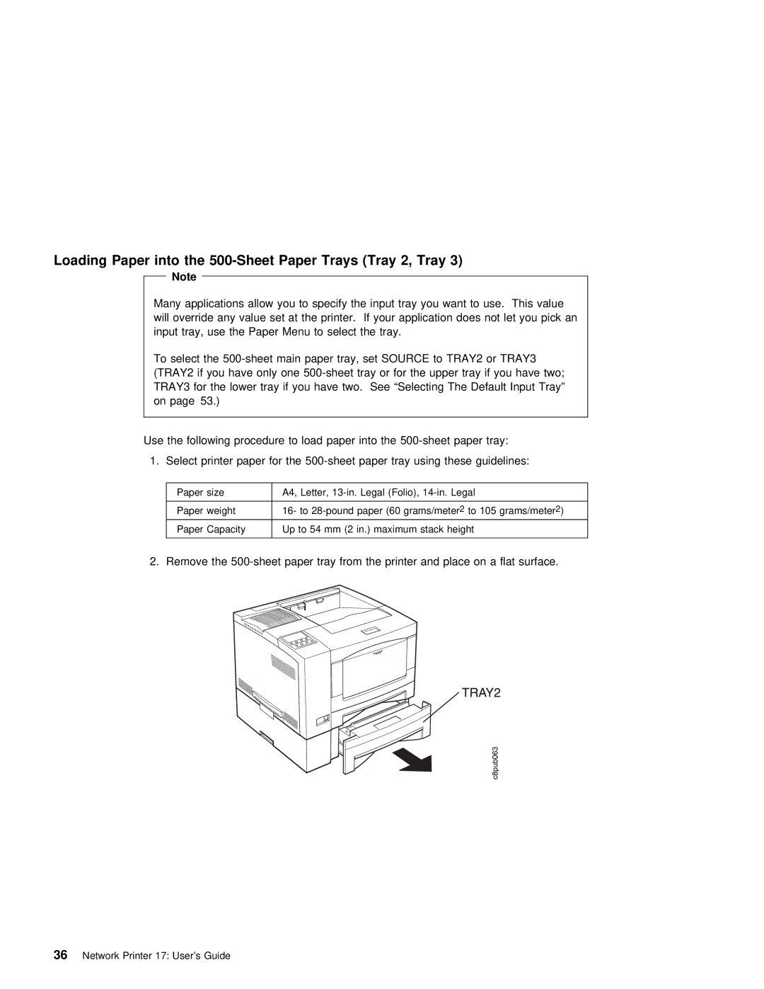 IBM S544-5343-03 manual Loading Paper into the 500-Sheet Paper Trays Tray 2, Tray, TRAY2 TRAY3 