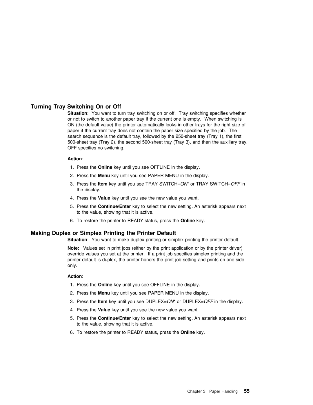 IBM S544-5343-03 manual Turning Tray Switching On Off Situation, Paper Menu 