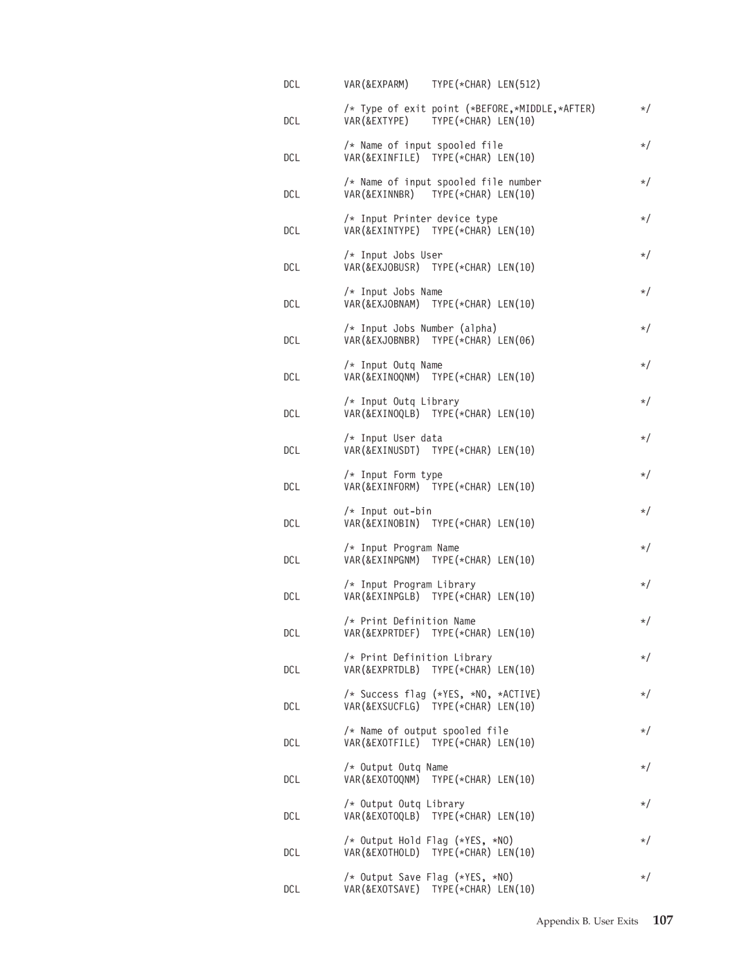 IBM S544-5351-03 manual Var&Exparm, Var&Exinfile, Var&Exinnbr 