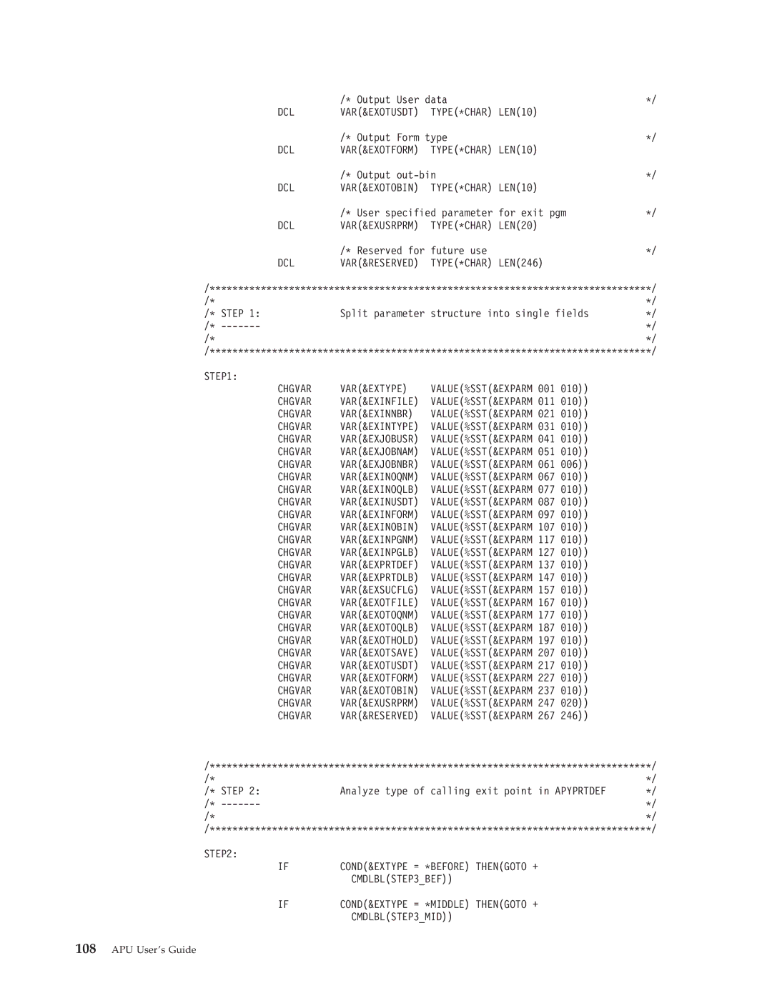 IBM S544-5351-03 manual Var&Reserved, Var&Exintype, Var&Exjobusr, Var&Exjobnbr, Var&Exinoqlb, Var&Exinusdt, Var&Exinobin 