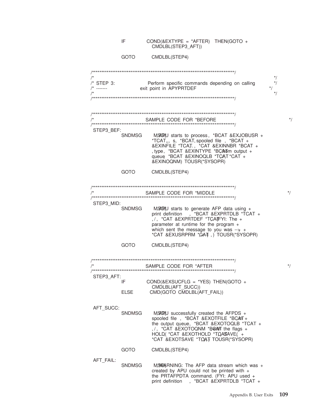 IBM S544-5351-03 manual Msg’Apu, Exinfile *TCAT ’.’ *CAT &EXINNBR *BCAT +, Hold’ *Cat &Exothold *Tcat ’ Save’ + 