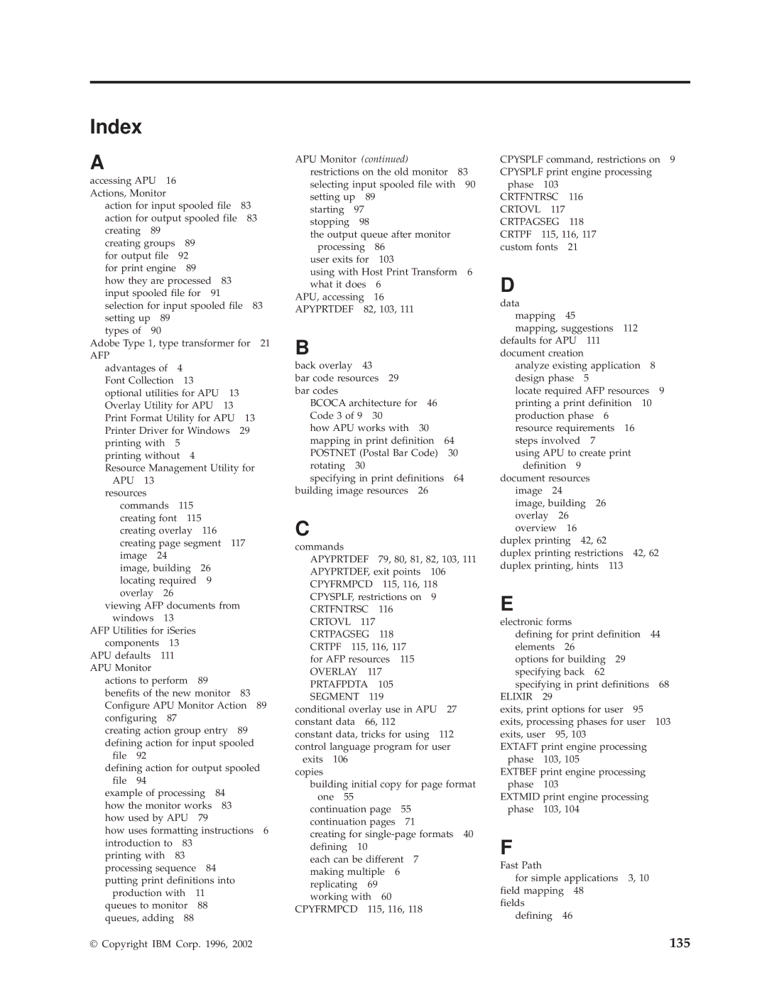 IBM S544-5351-03 manual Index 