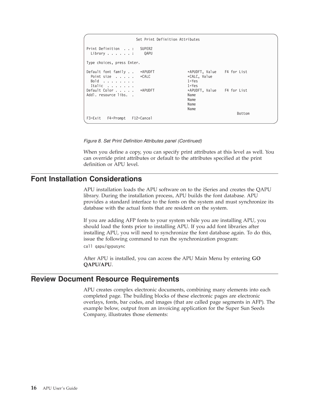 IBM S544-5351-03 manual Font Installation Considerations, Review Document Resource Requirements, Apudft, Calc 