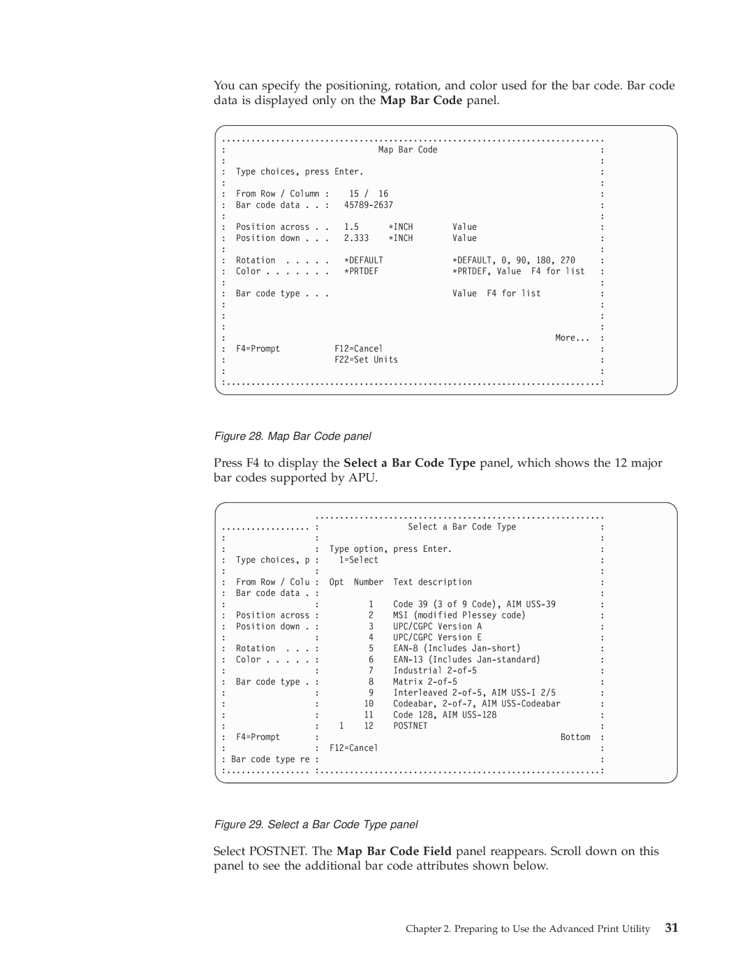 IBM S544-5351-03 manual Map Bar Code panel, Postnet 