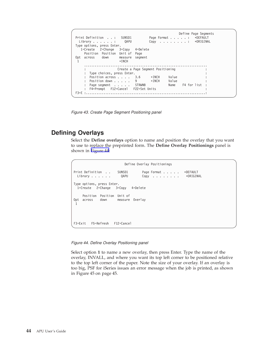 IBM S544-5351-03 manual Defining Overlays, Create Page Segment Positioning panel 