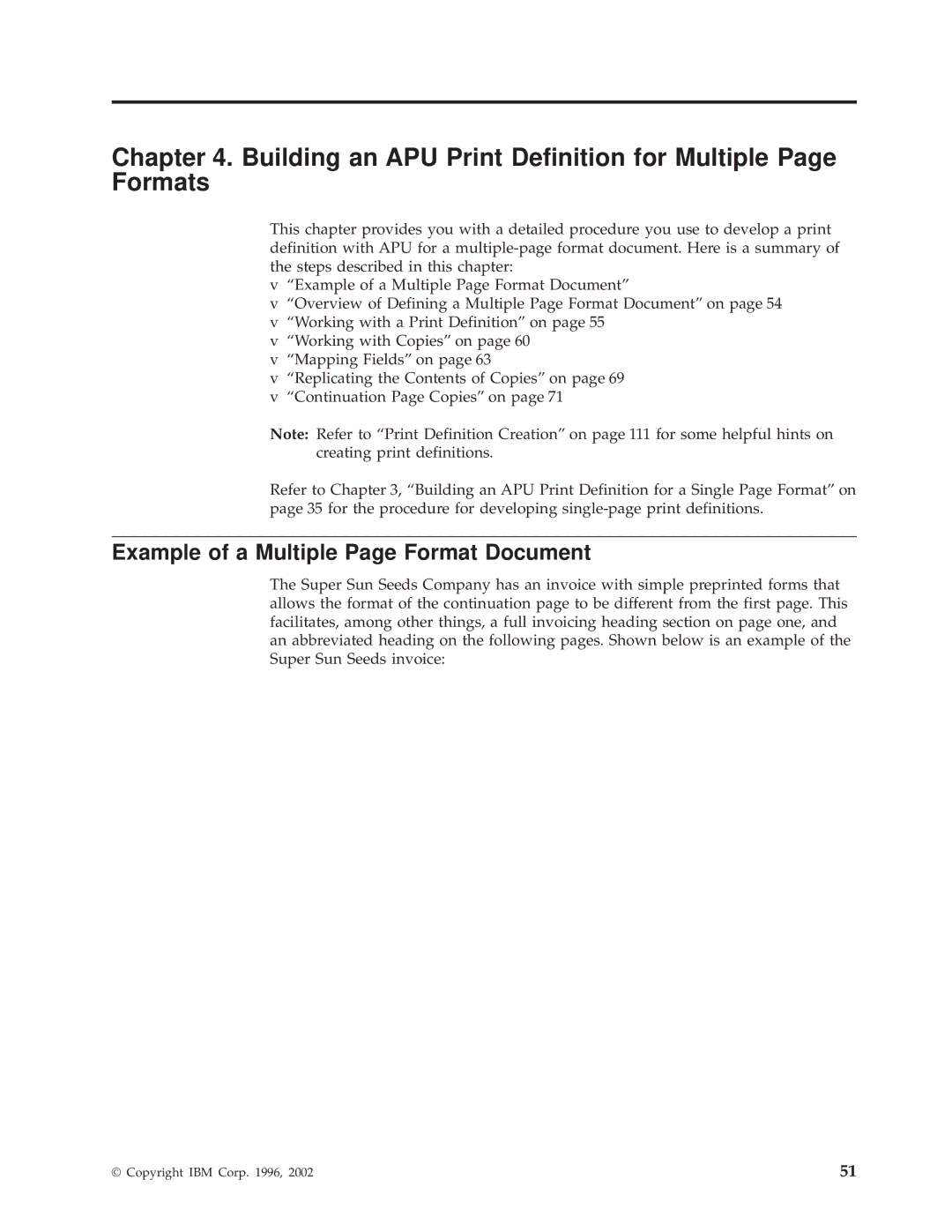 IBM S544-5351-03 Building an APU Print Definition for Multiple Page Formats, Example of a Multiple Page Format Document 