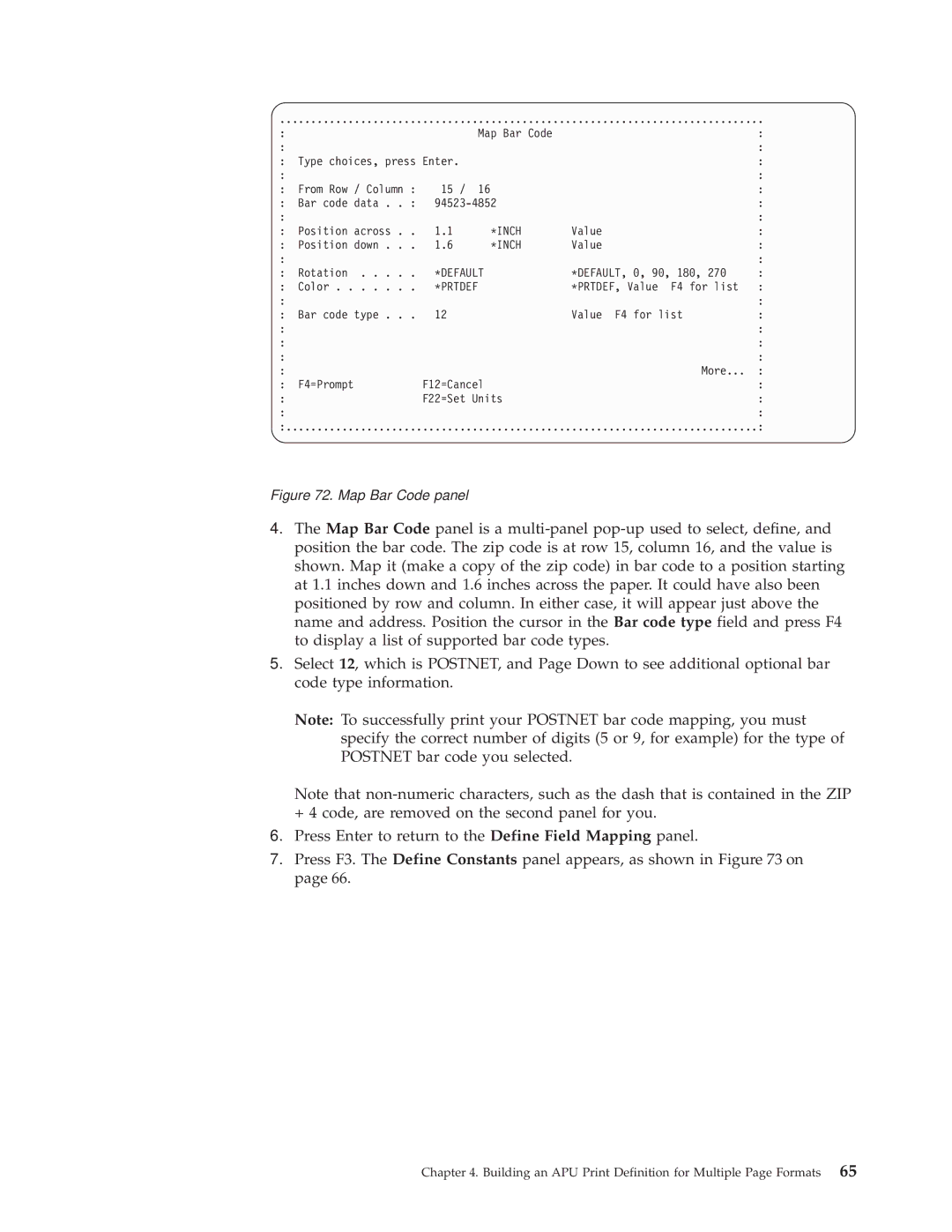 IBM S544-5351-03 manual Map Bar Code panel 