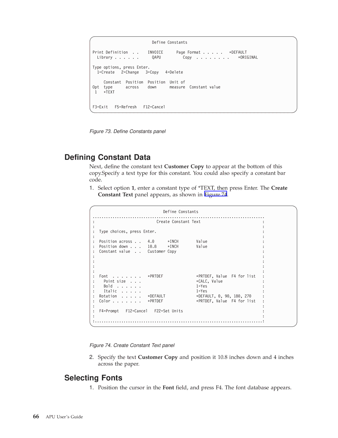 IBM S544-5351-03 manual Defining Constant Data, Selecting Fonts, Text 