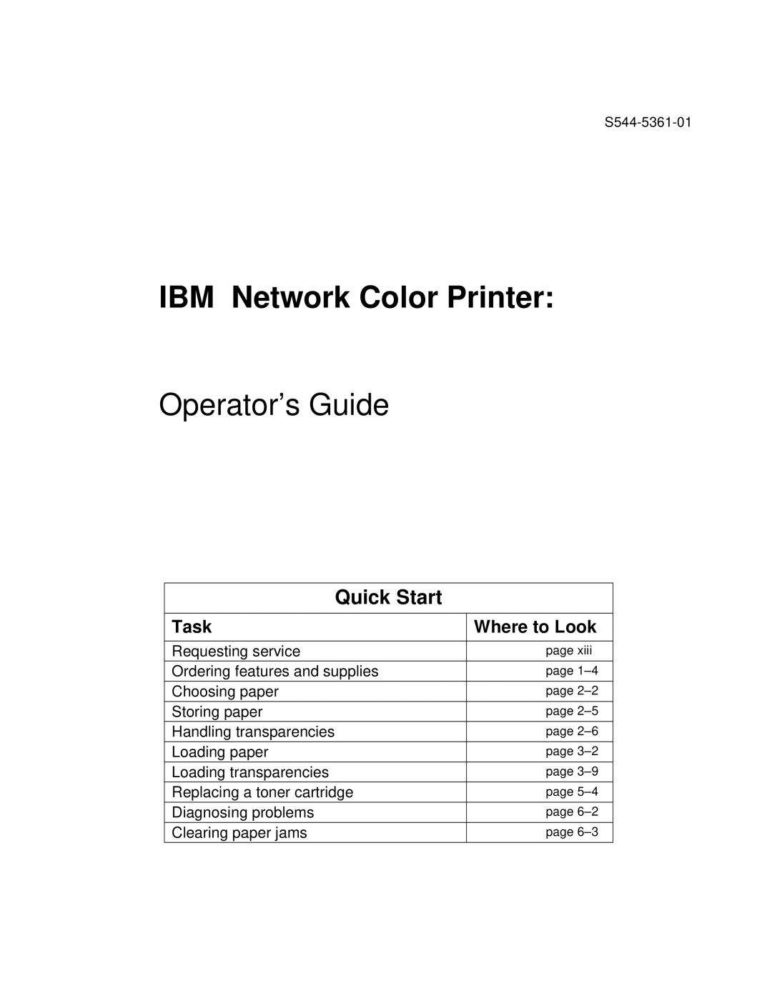 IBM S544-5361-01 quick start IBM Network Color Printer, Task Where to Look 