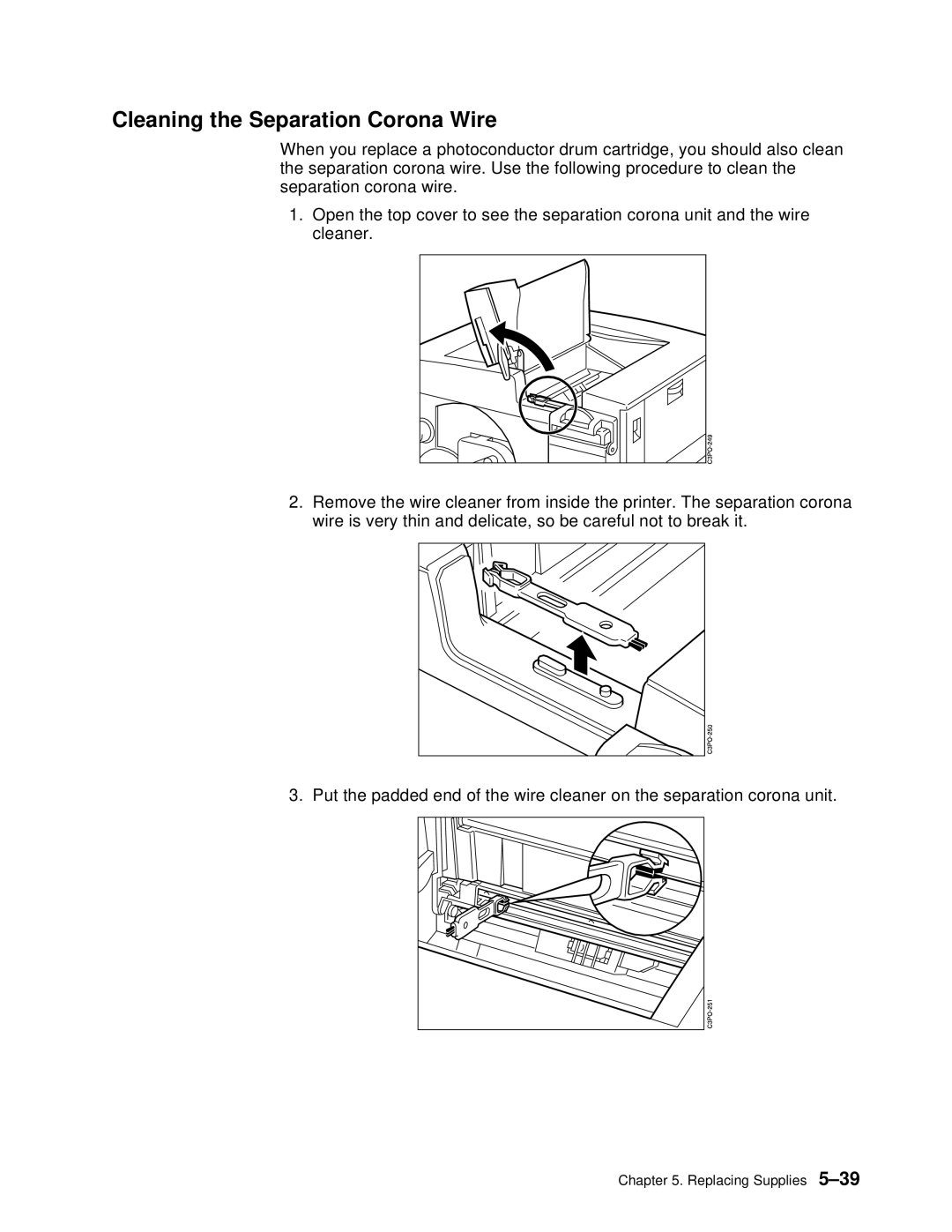 IBM S544-5361-01 quick start Cleaning the Separation Corona Wire 