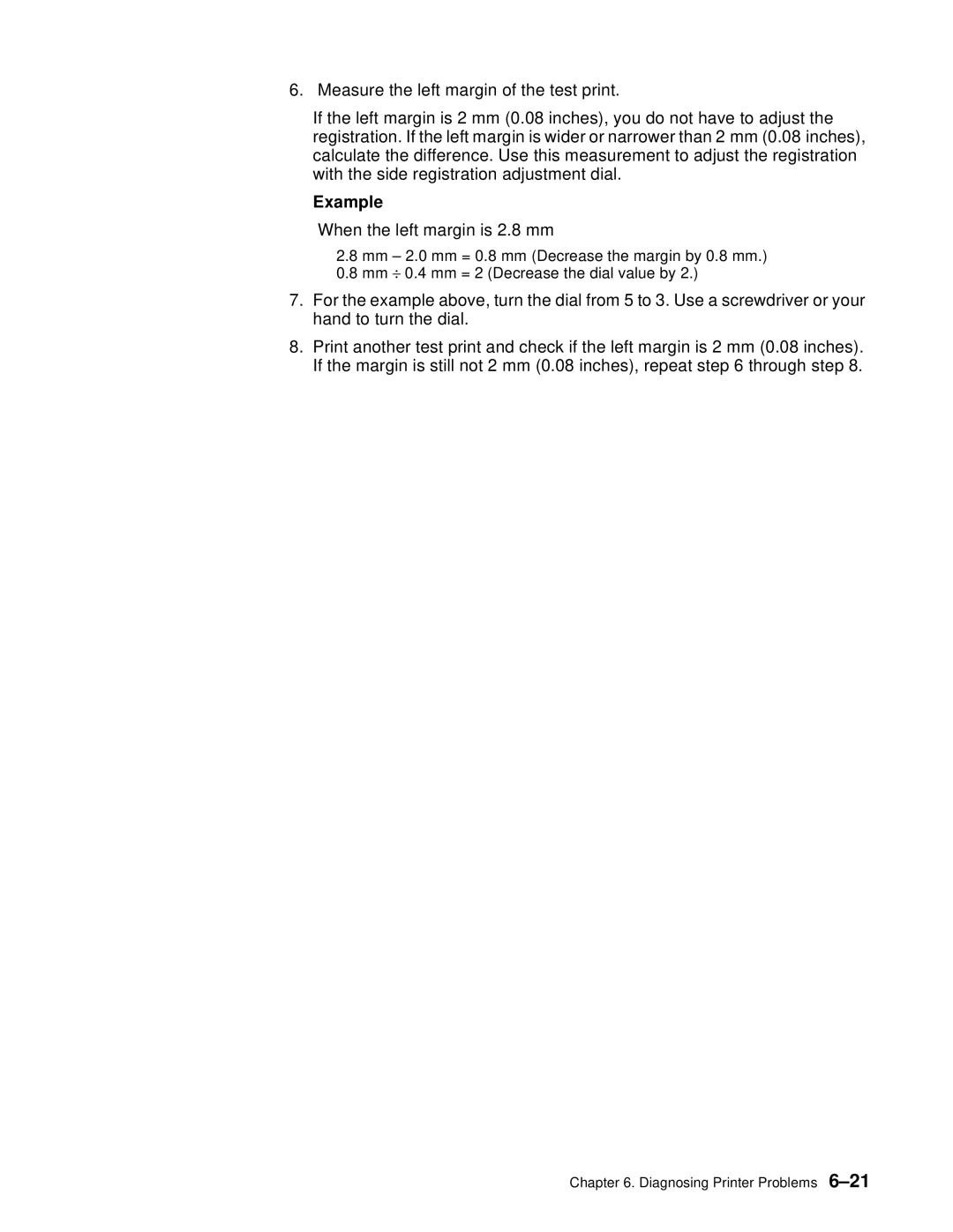 IBM S544-5361-01 quick start Example, When the left margin is 2.8 mm 