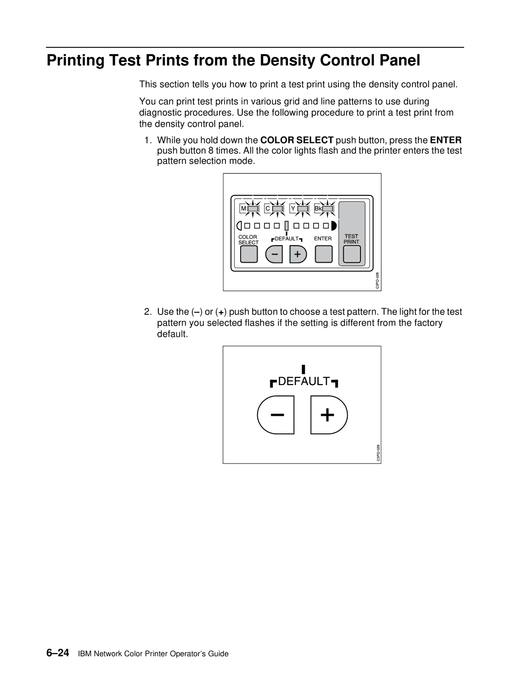 IBM S544-5361-01 quick start Printing Test Prints from the Density Control Panel 