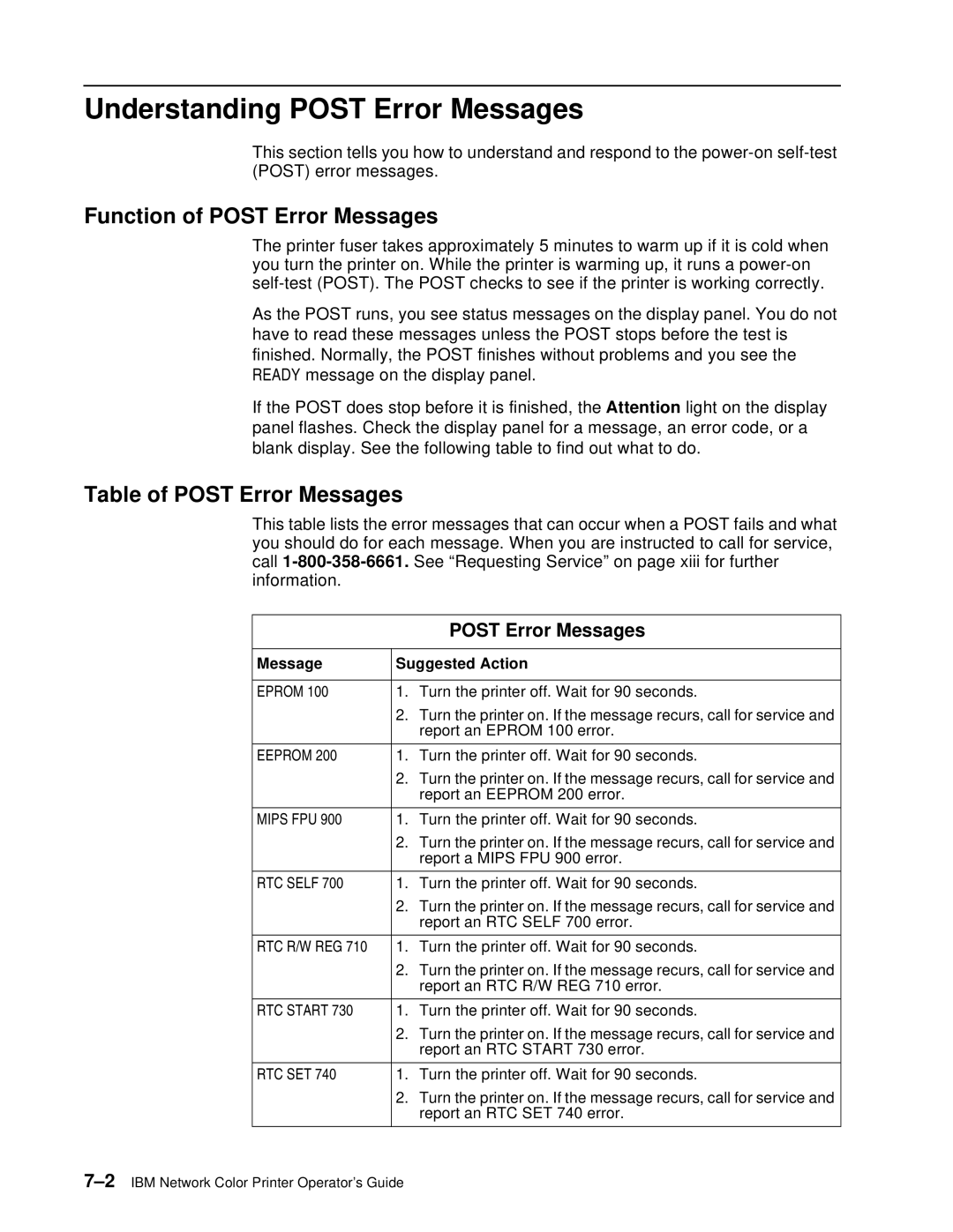 IBM S544-5361-01 Understanding Post Error Messages, Function of Post Error Messages, Table of Post Error Messages 