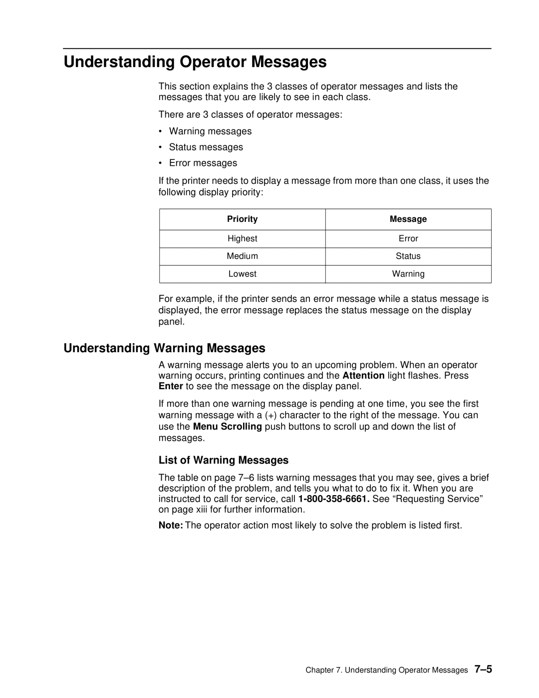 IBM S544-5361-01 quick start Understanding Warning Messages, List of Warning Messages, Priority Message 