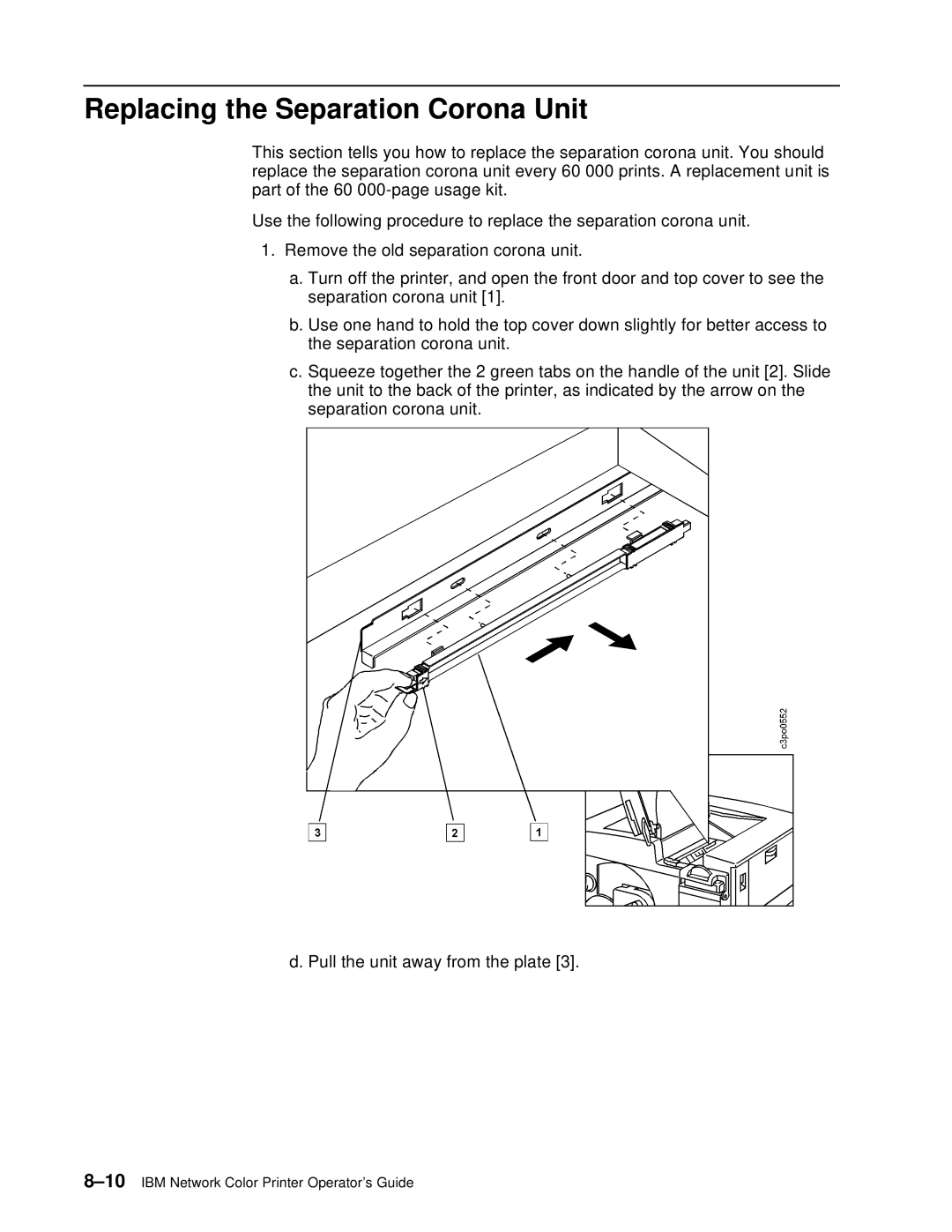 IBM S544-5361-01 quick start Replacing the Separation Corona Unit 