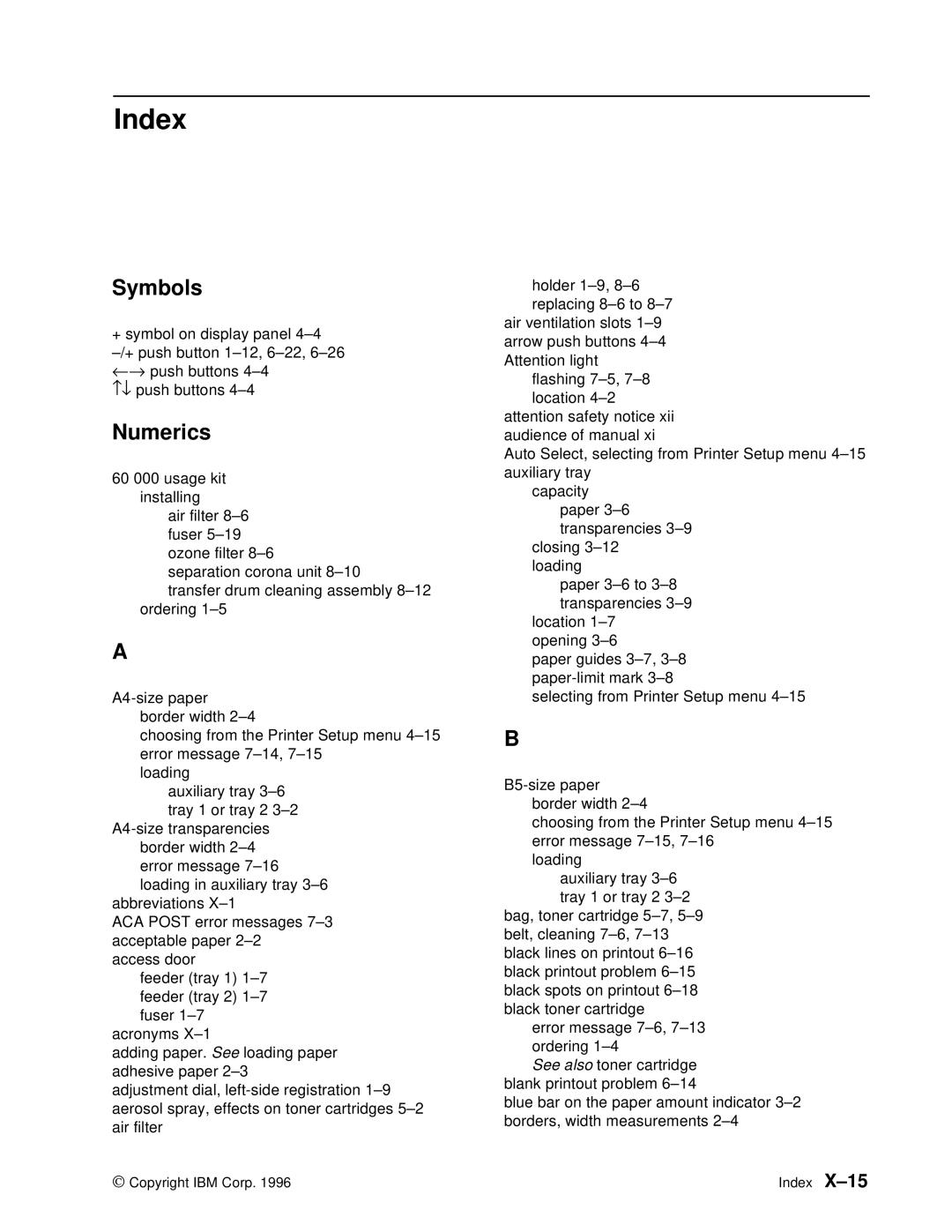 IBM S544-5361-01 quick start Index, Symbols 