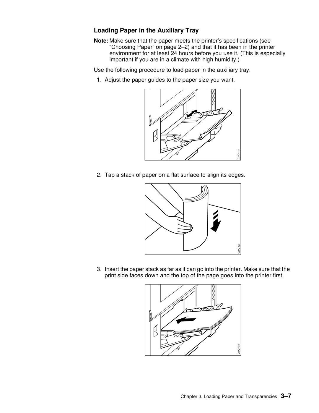 IBM S544-5361-01 quick start Loading Paper in the Auxiliary Tray 