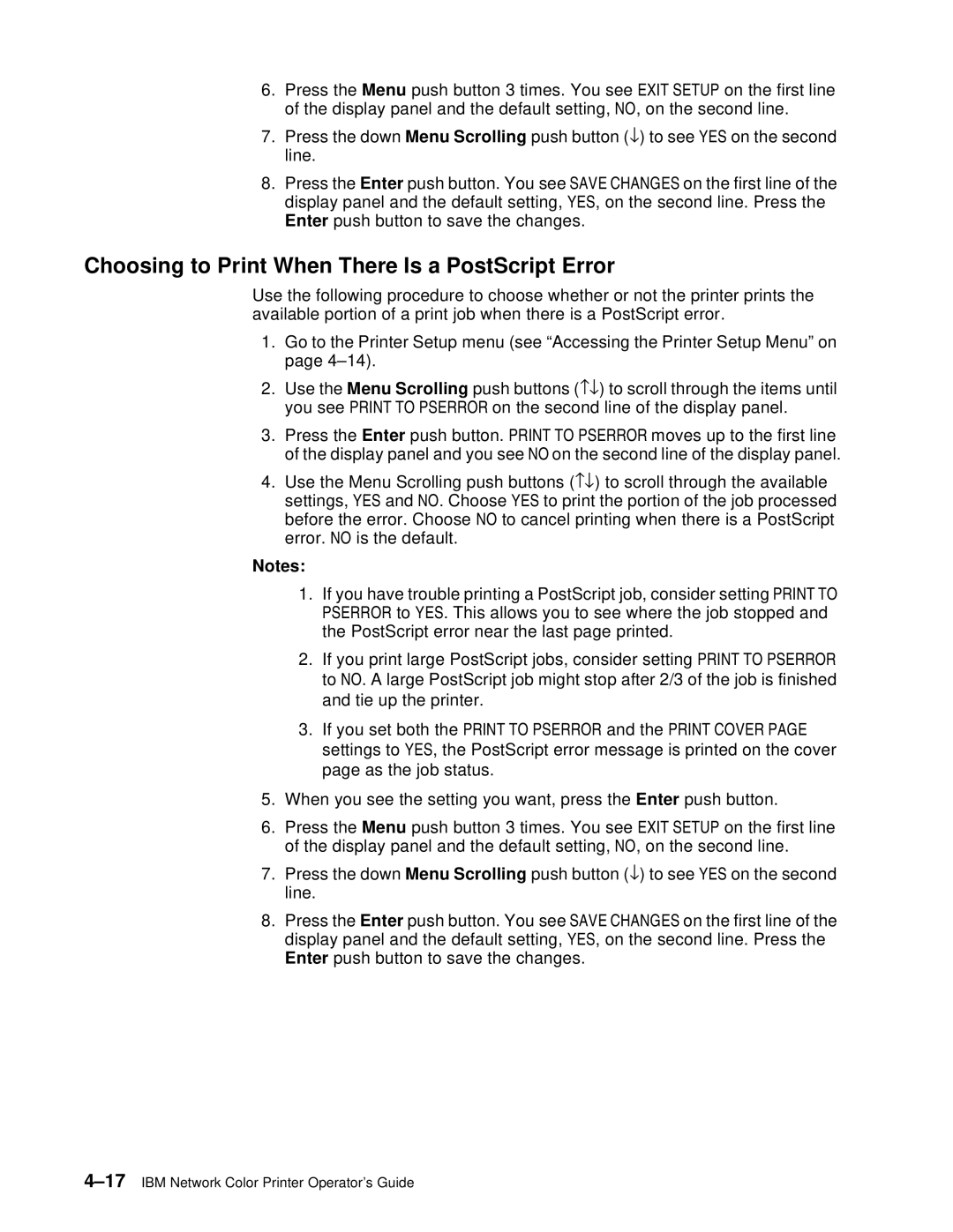 IBM S544-5361-01 quick start Choosing to Print When There Is a PostScript Error 