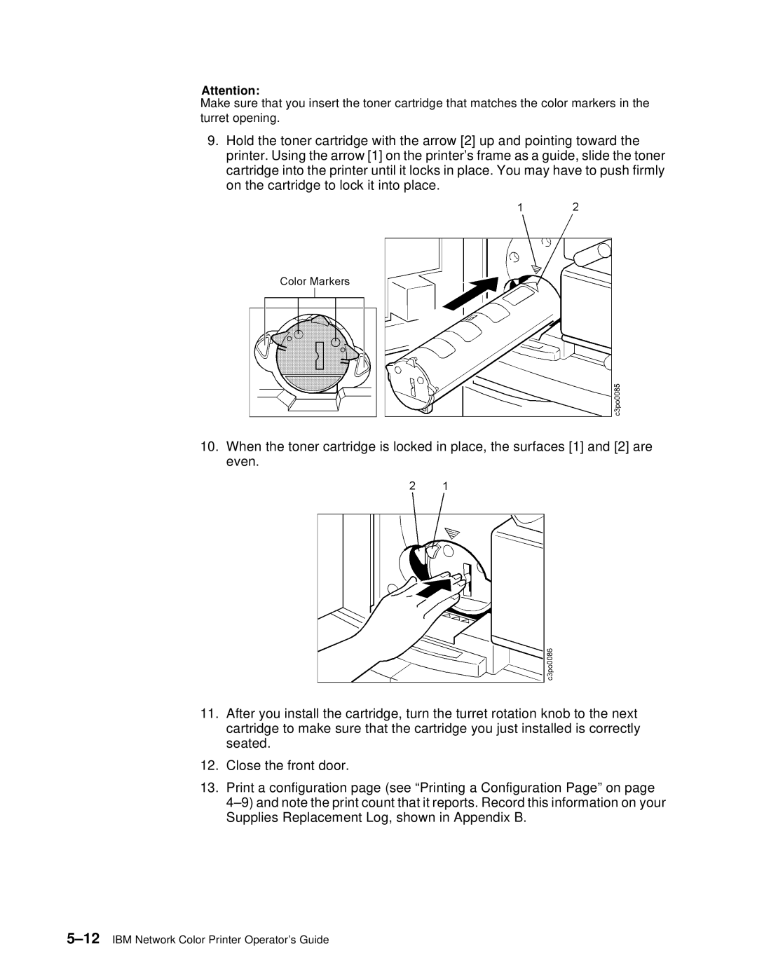 IBM S544-5361-01 quick start 12IBM Network Color Printer Operator’s Guide 