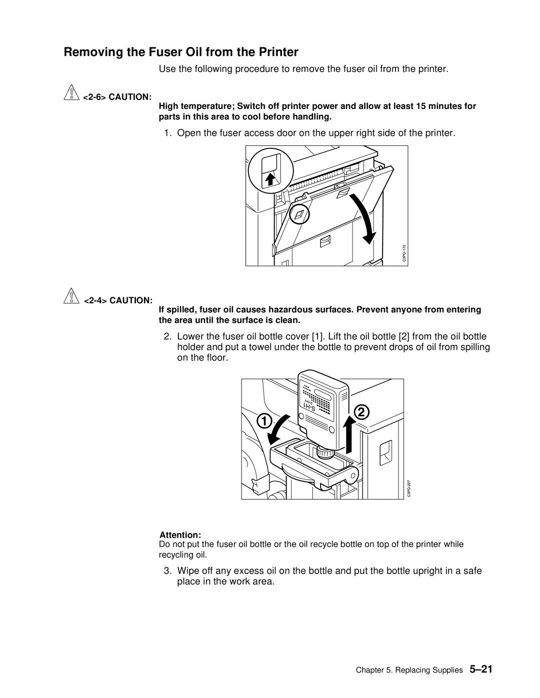 IBM S544-5361-01 quick start Removing the Fuser Oil from the Printer 