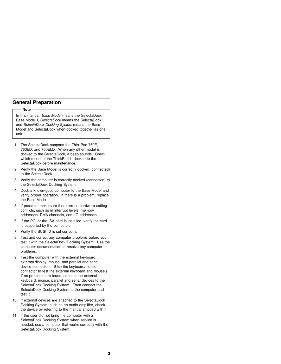 IBM S84H-4552-00 manual General Preparation, SelectaDock Docking Systmemans 