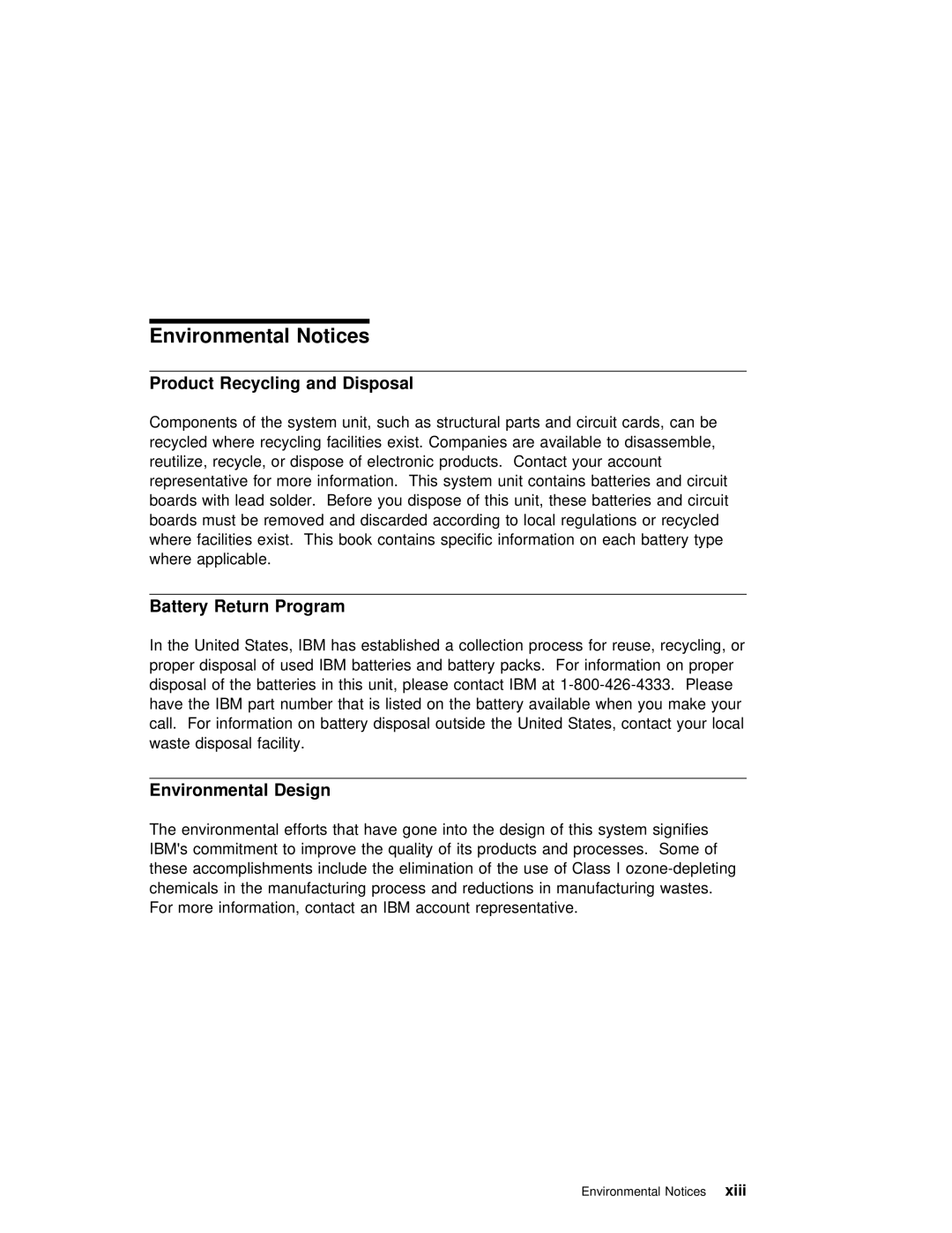 IBM SA38-0512-03 manual Environmental Notices, Product Recycling and Disposal, Program, Battery Return 