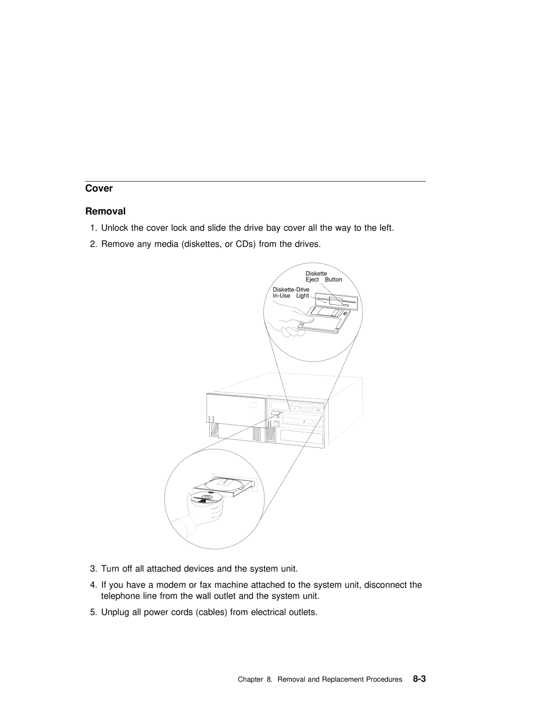 IBM SA38-0512-03 manual Cover Removal 