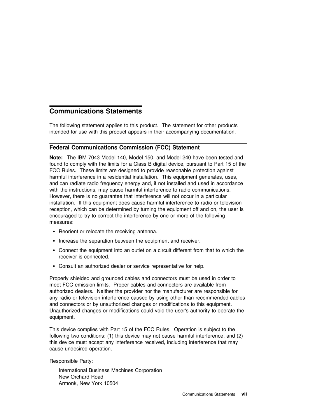 IBM SA38-0512-03 manual Communications Statements, FCC Statement 