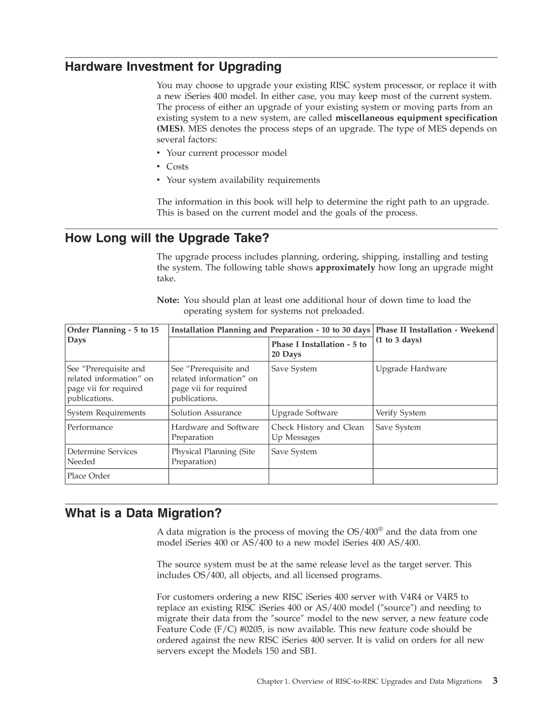 IBM SA41-5155-05 manual Hardware Investment for Upgrading, How Long will the Upgrade Take?, What is a Data Migration? 