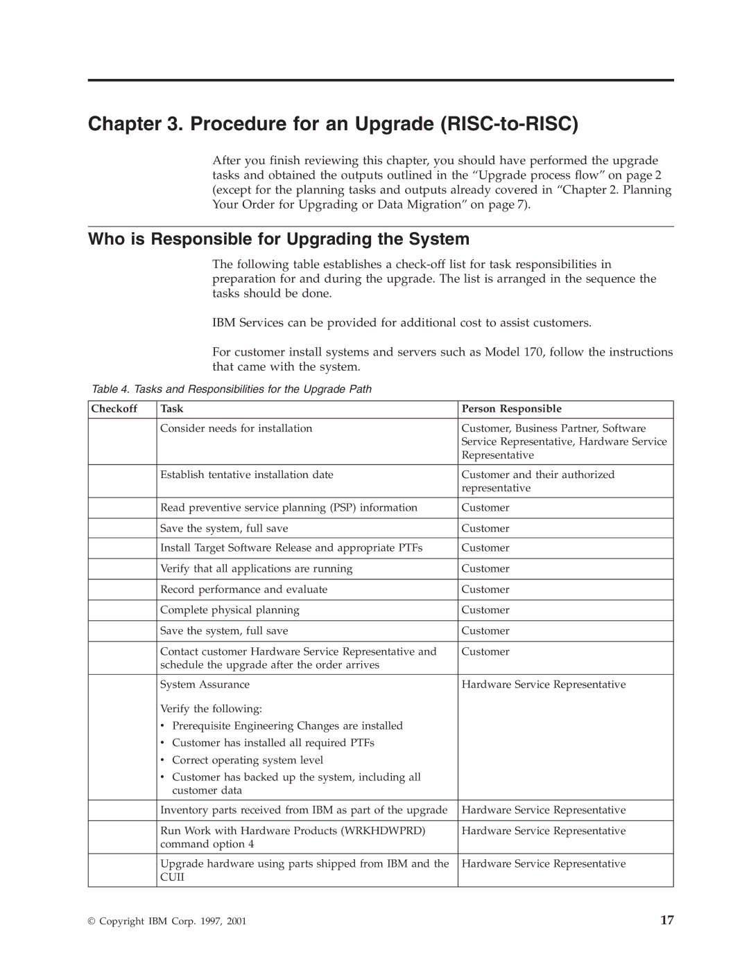 IBM SA41-5155-05 manual Procedure for an Upgrade RISC-to-RISC, Who is Responsible for Upgrading the System 