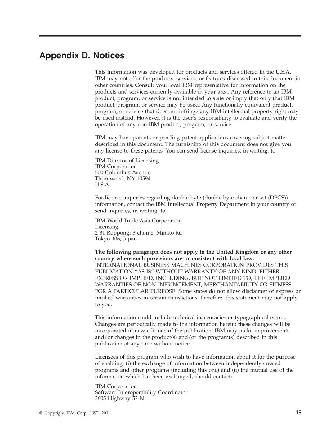 IBM SA41-5155-05 manual Appendix D. Notices 