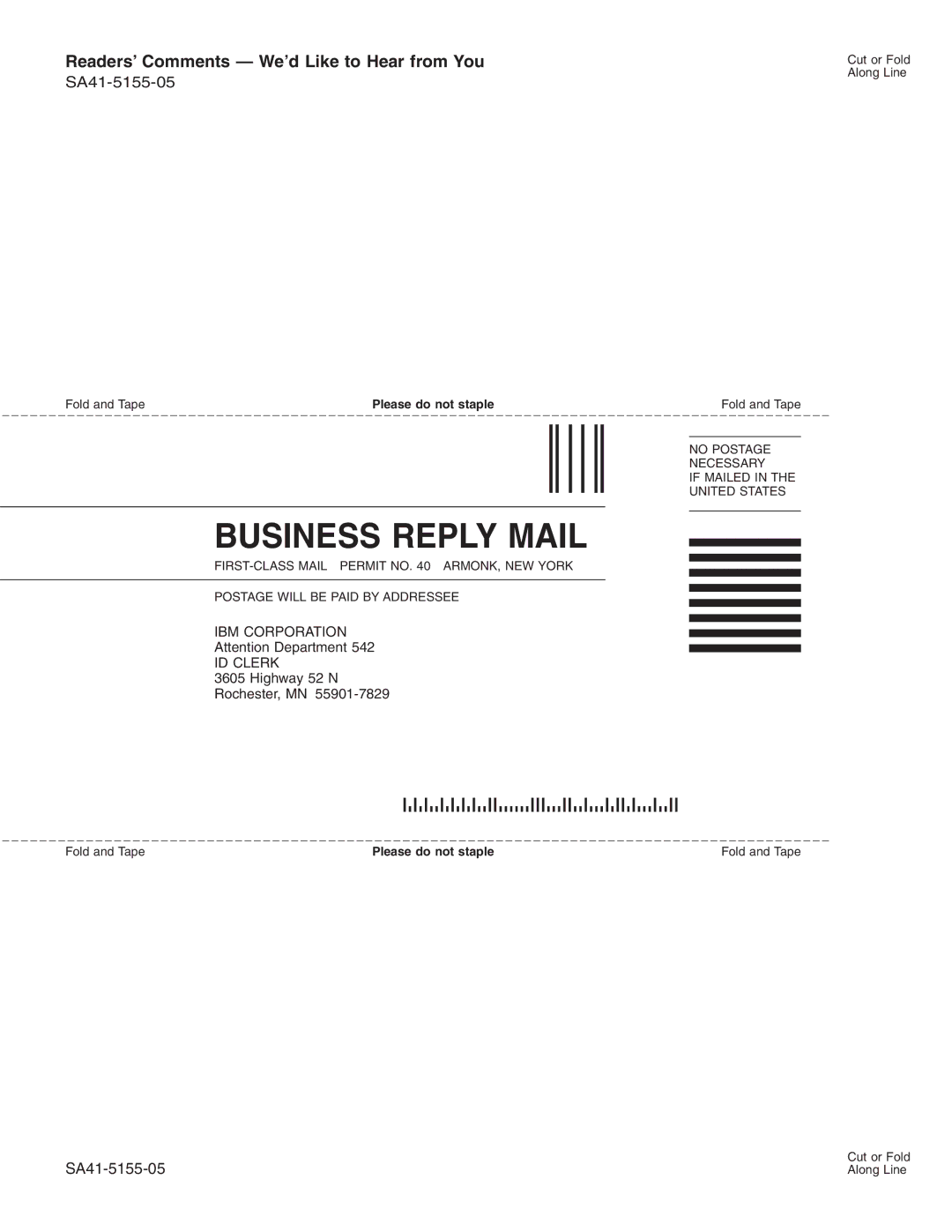 IBM SA41-5155-05 manual Business Reply Mail 