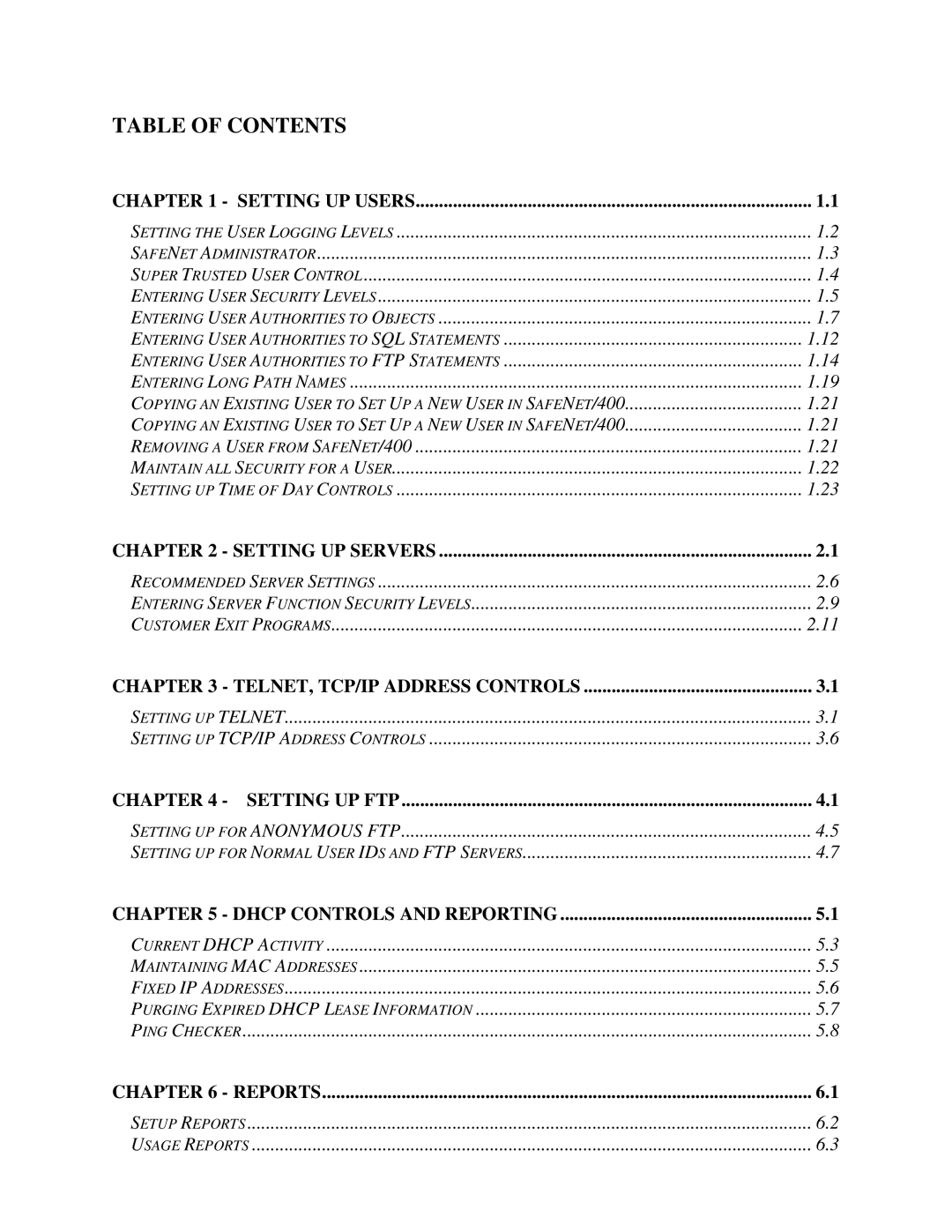 IBM Safenet/400 manual Table of Contents 